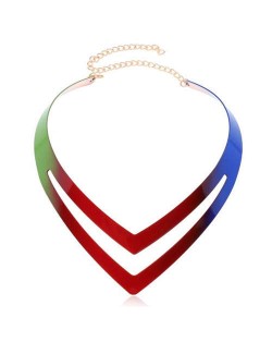 Gradient Colors Painted Punk Fashion Alloy Women Necklet - Red