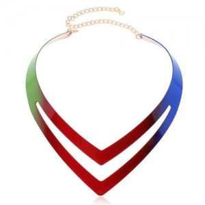 Gradient Colors Painted Punk Fashion Alloy Women Necklet - Red