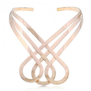 Irregular Punk Bold Fashion Unique Design Women Alloy Necklet - Golden