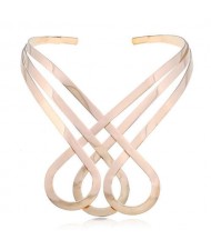 Irregular Punk Bold Fashion Unique Design Women Alloy Necklet - Golden