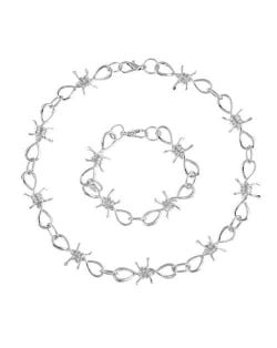Silver Wire Knot Design Punk Fashion Alloy Statement Necklace and Bracelet Set