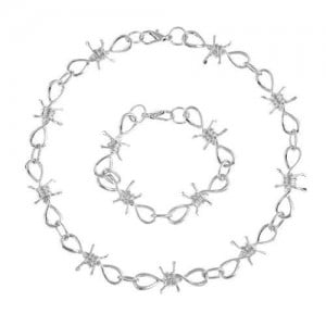 Silver Wire Knot Design Punk Fashion Alloy Statement Necklace and Bracelet Set