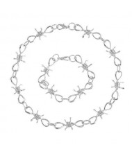 Silver Wire Knot Design Punk Fashion Alloy Statement Necklace and Bracelet Set