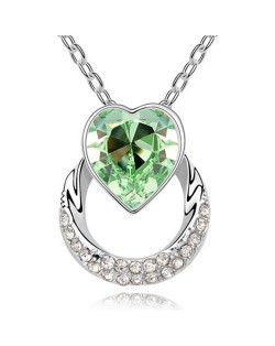 Heart with Hoop Design Austrian Crystal Pendant Necklace - Olive
