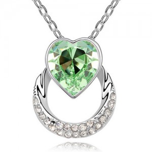 Heart on the Hoop Design Austrian Crystal Pendant Necklace - Olive