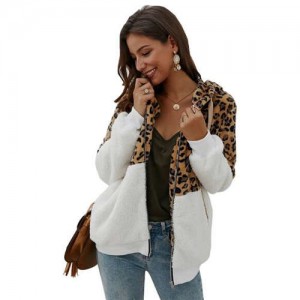 Leopard Prints Mingled Contrast Style Long Sleeves Winter Fashion Women Top - White