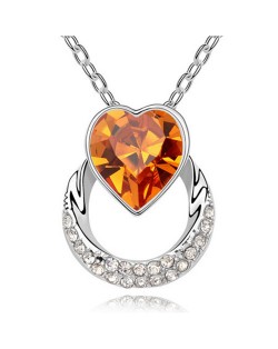 Heart on the Hoop Design Austrian Crystal Pendant Necklace - Yellow