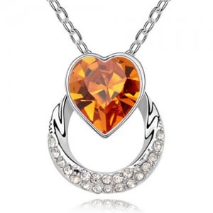 Heart on the Hoop Design Austrian Crystal Pendant Necklace - Yellow