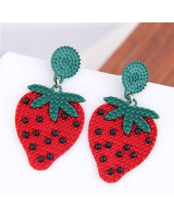 Korean Fashion Strawberry Design Sweet Style Women Alloy Earrings