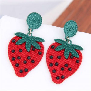 Korean Fashion Strawberry Design Sweet Style Women Alloy Earrings