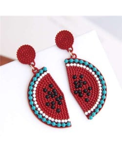 Enamel Watermelon Slices Design Sweet Fashion Women Statement Earrings