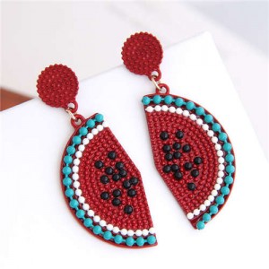 Enamel Watermelon Slices Design Sweet Fashion Women Statement Earrings