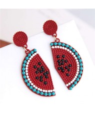 Enamel Watermelon Slices Design Sweet Fashion Women Statement Earrings