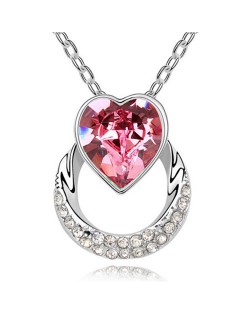 Heart with Hoop Design Austrian Crystal Pendant Necklace - Rose