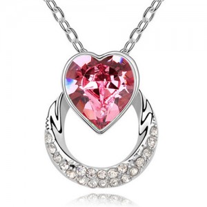 Heart on the Hoop Design Austrian Crystal Pendant Necklace - Rose