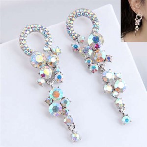 Baroque Style Shining Floral Cluster Design High Fashion Women Alloy Earrings - Colorful White