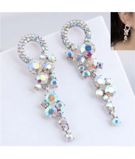 Baroque Style Shining Floral Cluster Design High Fashion Women Alloy Earrings - Colorful White