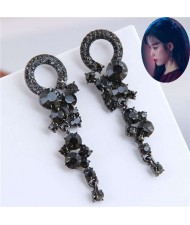 Baroque Style Shining Floral Cluster Design High Fashion Women Alloy Earrings - Black