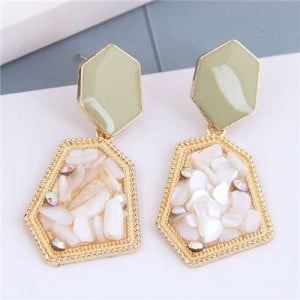 Stones Embellished Irregular Shape Pendant Design High Fashion Women Alloy Earrings - White