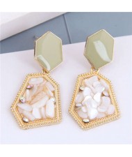 Stones Embellished Irregular Shape Pendant Design High Fashion Women Alloy Earrings - White