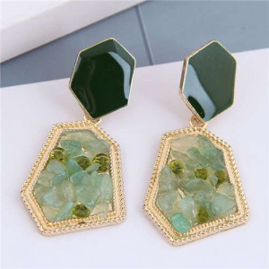 Stones Embellished Irregular Shape Pendant Design High Fashion Women Alloy Earrings - Green