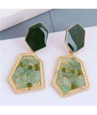 Stones Embellished Irregular Shape Pendant Design High Fashion Women Alloy Earrings - Green