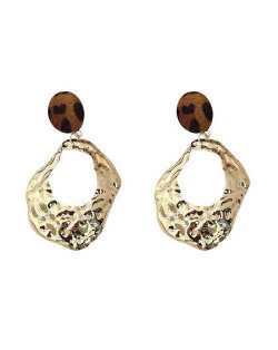 Leopard Prints Irregualar Coarse Golden Hoop Design Bold Fashion Women Alloy Earrings