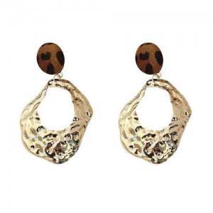 Leopard Prints Irregualar Coarse Golden Hoop Design Bold Fashion Women Alloy Earrings