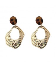Leopard Prints Irregualar Coarse Golden Hoop Design Bold Fashion Women Alloy Earrings