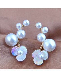 Korean Fashion Pearl Flowers Design Elegant Women Stud Earrings