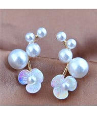 Korean Fashion Pearl Flowers Design Elegant Women Stud Earrings