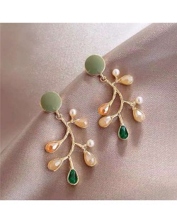 Gem and Crystal Embellished Coral Design Graceful Fashion Women Stud Earrings