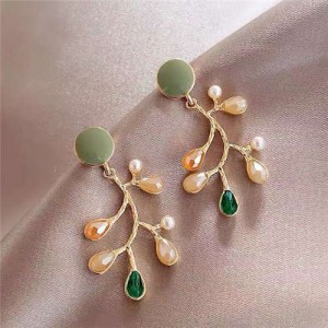 Gem and Crystal Embellished Coral Design Graceful Fashion Women Stud Earrings