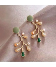 Gem and Crystal Embellished Coral Design Graceful Fashion Women Stud Earrings