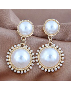 Linked Rounds Pearl Fashion Princess Style Feminine Women Statement Earrings
