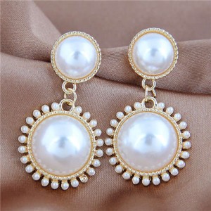 Linked Rounds Pearl Fashion Princess Style Feminine Women Statement Earrings