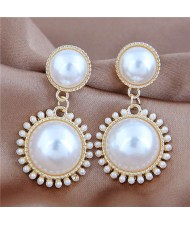 Linked Rounds Pearl Fashion Princess Style Feminine Women Statement Earrings