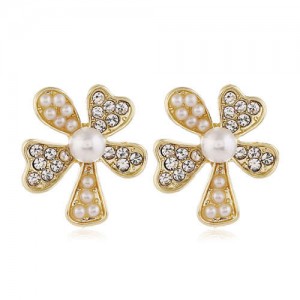 Graceful Shining Flower Golden Fashion Women Stud Earrings