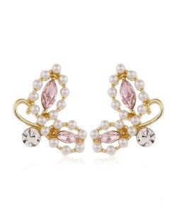 Korean Fashion Romantic Style Rhinestone Butterfly Design Women Statement Earrings - Pink