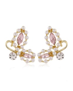 Korean Fashion Romantic Style Rhinestone Butterfly Design Women Statement Earrings - Pink