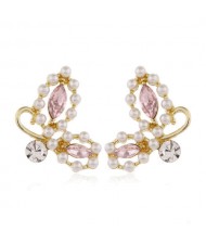 Korean Fashion Romantic Style Rhinestone Butterfly Design Women Statement Earrings - Pink