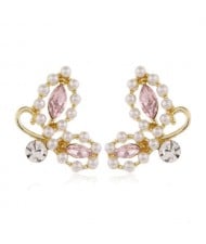 Korean Fashion Romantic Style Rhinestone Butterfly Design Women Statement Earrings - Pink