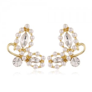 Korean Fashion Romantic Style Rhinestone Butterfly Design Women Statement Earrings - White