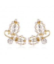 Korean Fashion Romantic Style Rhinestone Butterfly Design Women Statement Earrings - White