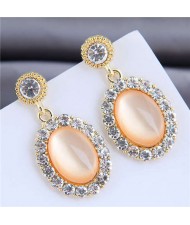 Rhinestone Rimmed Opal Inlaid Graceful High Fashion Women Alloy Stud Earrings - Champagne