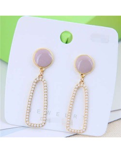 Pearl Embellished Geometric Design Hoop Resin Stud Earrings - Pink