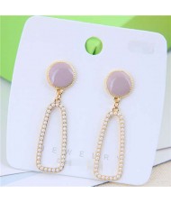 Pearl Embellished Geometric Design Hoop Resin Stud Earrings - Pink