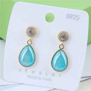 Elegant Golden Rimmed Waterdrop Style High Fashion Women Stud Earrings - Teal