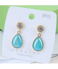 Elegant Golden Rimmed Waterdrop Style High Fashion Women Stud Earrings - Teal