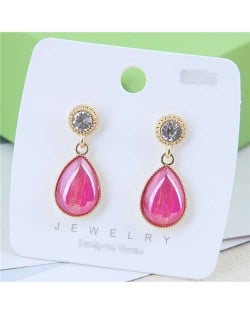 Elegant Golden Rimmed Waterdrop Style High Fashion Women Stud Earrings - Pink